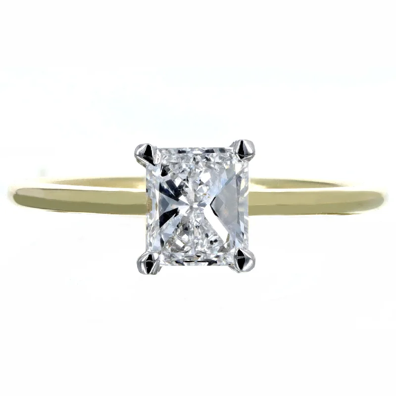 Handmade 18K Yellow Gold & Platinum 0.95 Carat Radiant Diamond Solitaire Engagement Ring