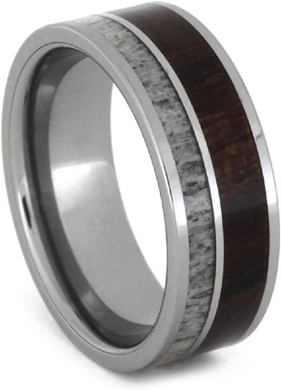 Ironwood, Deer Antler, Titanium 8mm Comfort-Fit Tungsten Band, Size 4.5