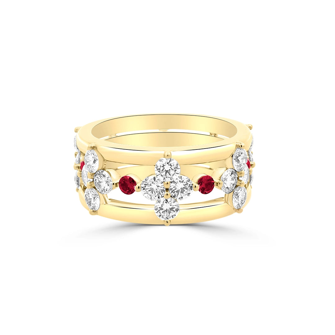 Jack Kelege 18K Yellow Gold Ruby and Diamond Band Ring