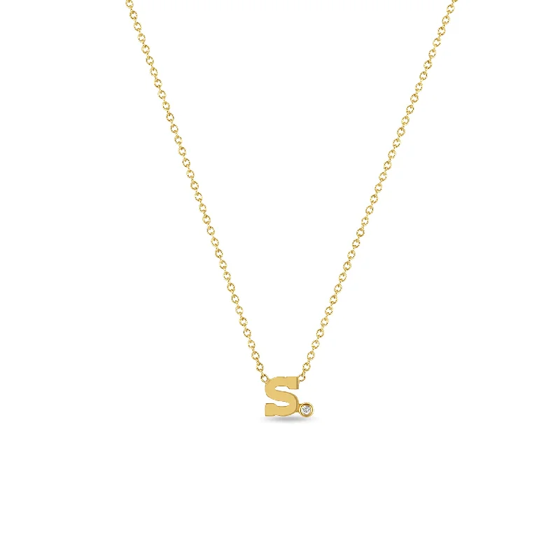 Letter Necklace with Single Diamond Bezel