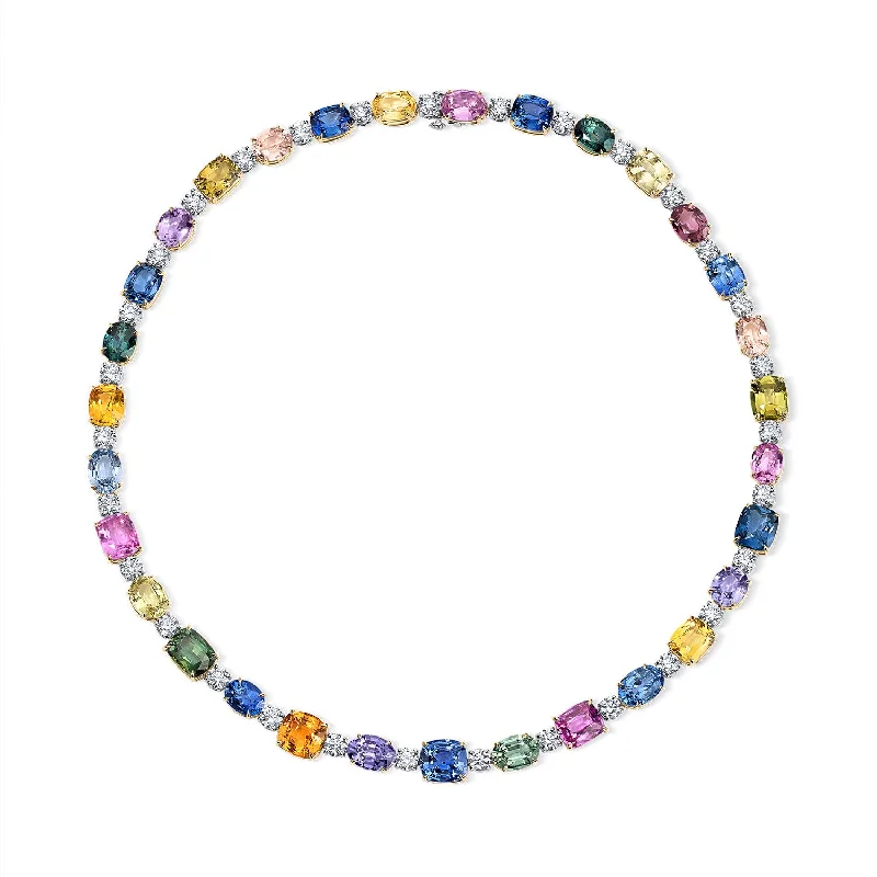 Multi-Colored Sapphire and Diamond Tennis Necklace