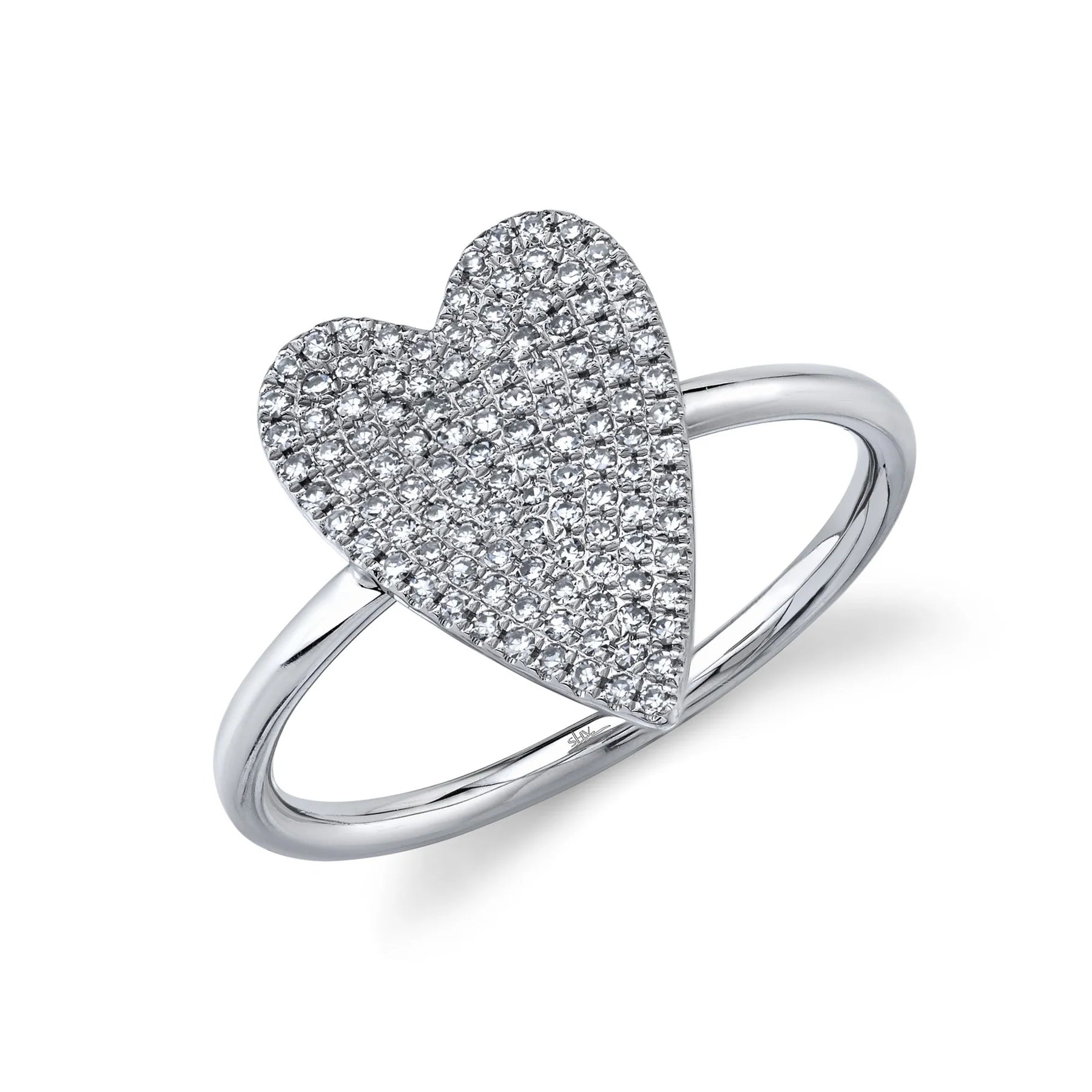 14K White .26 Carat Total Weight Diamond Pave Heart Ring