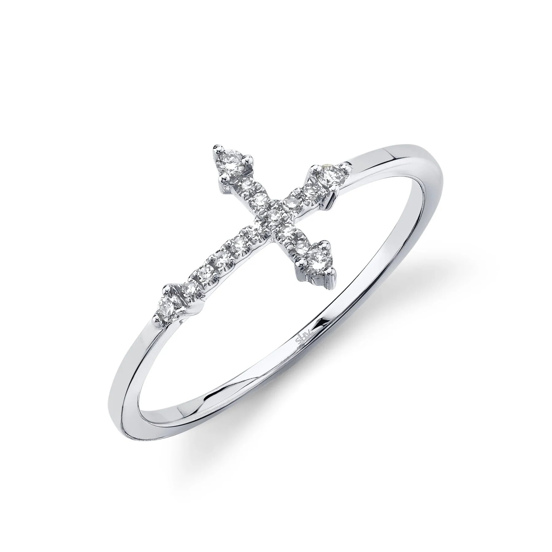 14K Gold Diamond Cross Ring