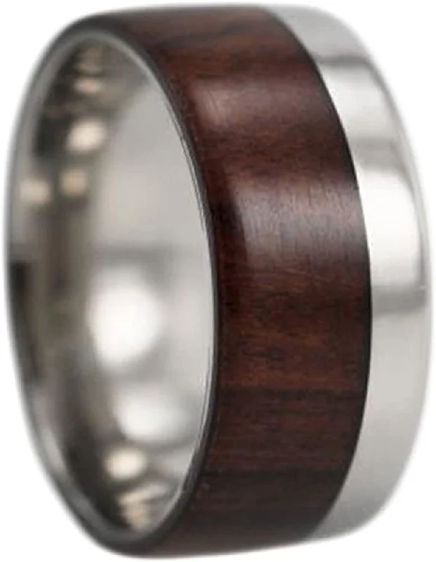 Offset Ironwood Overlay 10mm Comfort Fit Titanium Ring, Size 10.25