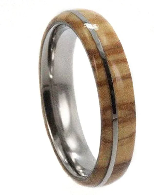 Olive Wood 6mm Comfort-Fit Dome Titanium Band, Size 15.25