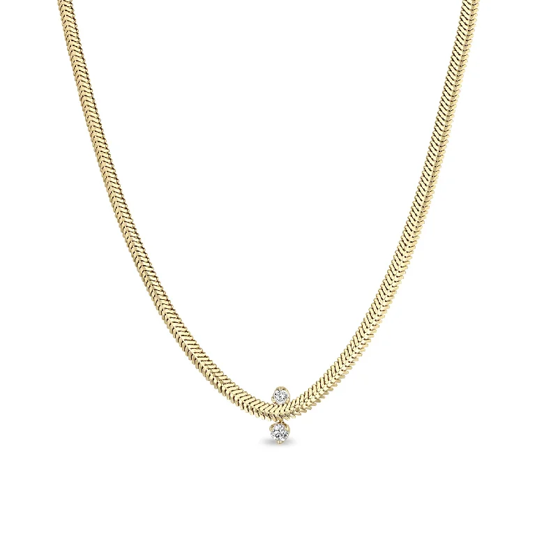 Oval Snake Chain with Diamond Center