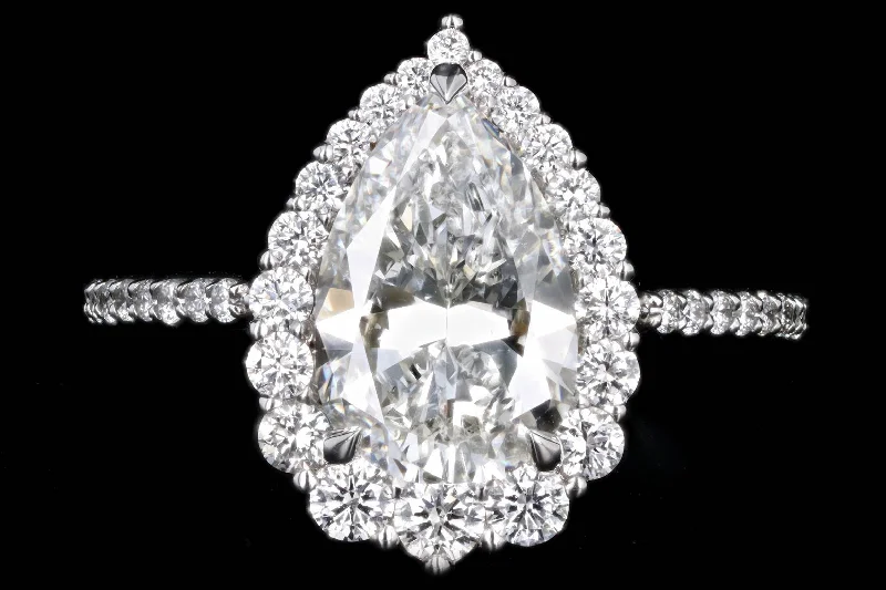 Platinum 2.87 Carat Pear Diamond Graduated Halo Engagement Ring GIA Certified