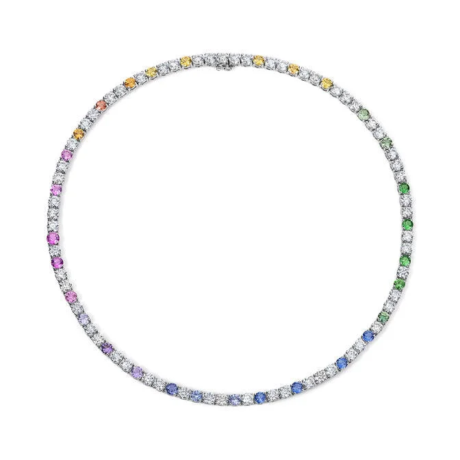 Rainbow Sapphire and Diamond Tennis Necklace