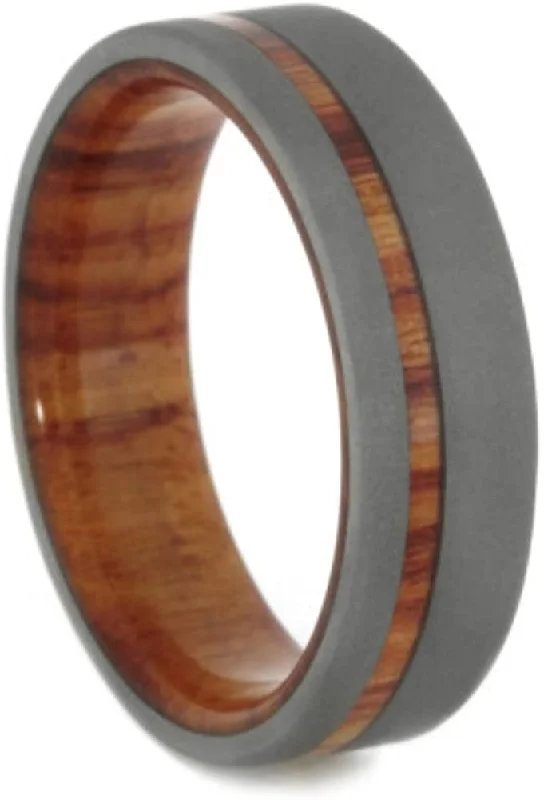 Sandblast Titanium 6mm Comfort-Fit Tulip Wood Band, Size 4.75