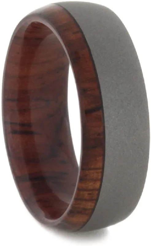 Sandblast Titanium 7mm Comfort-Fit Titanium Honduran Rosewood Burl Band, Size 12.25