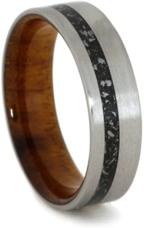 Stardust Meteorite, Ironwood Burl Sleeve 6mm Comfort-Fit Brushed Titanium Band, Size 5.75