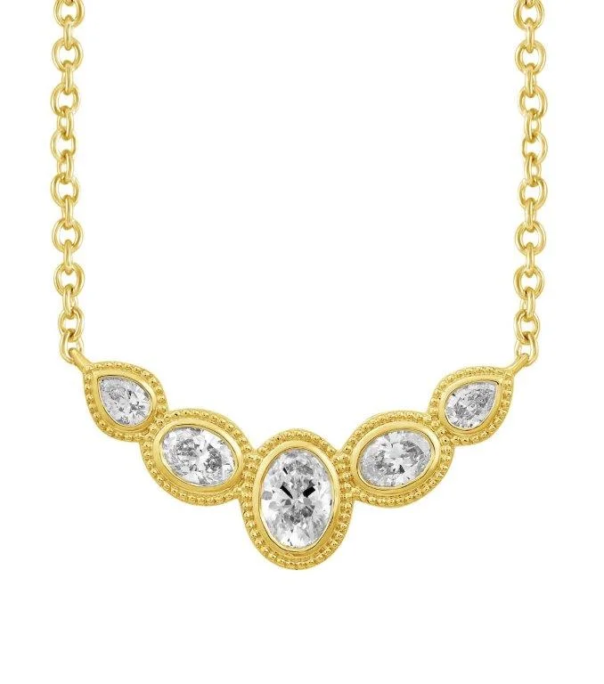 Stellar Oval and Pear Shape Diamond Bib Necklace