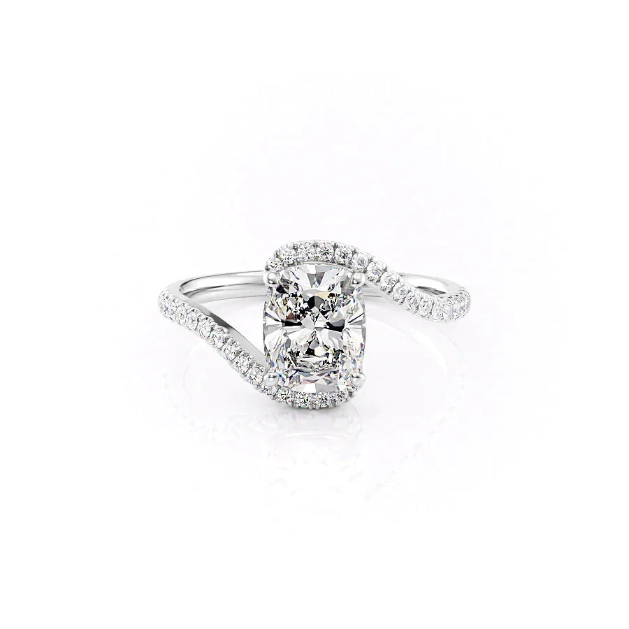 The Pave Skyler Set With A 1.5 Carat Elongated Cushion Lab Diamond