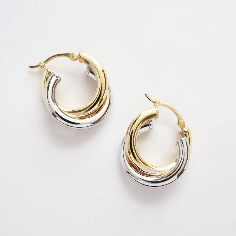 14k Yellow & White Gold Double Tube Hoop