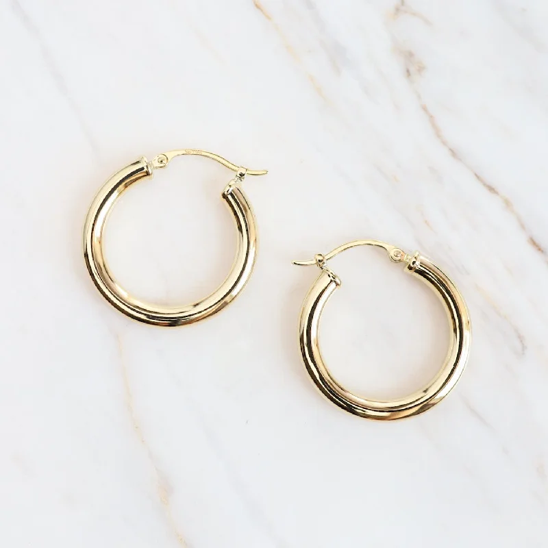 14K Yellow Gold 3x20mm Hoop Earrings