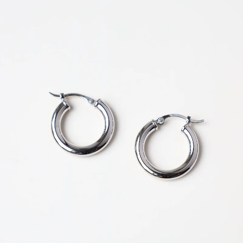 14k White Gold 3x18mm Tube Hoop Earrings