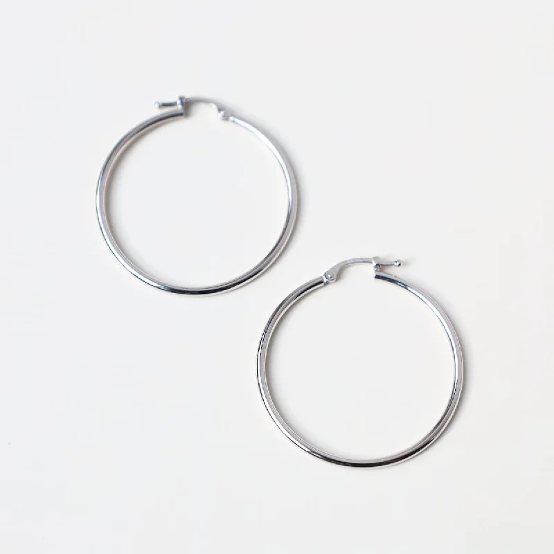 14K  White Gold 1.5X30mm Tube Hoop