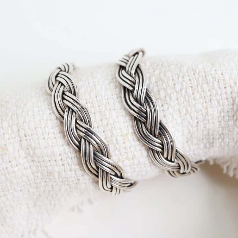 Braided Silver Hoop Earrings