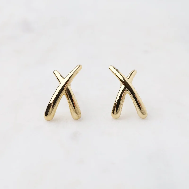 14K Yellow Gold Small "X" Post Earring