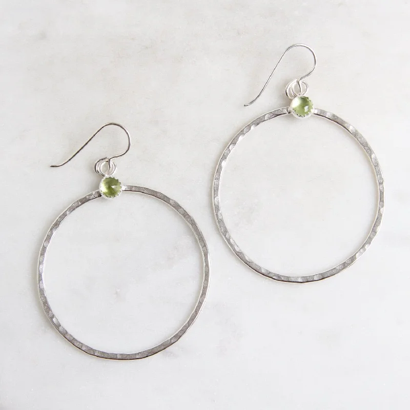 Large Sterling Silver Hoops with Peridot Earring