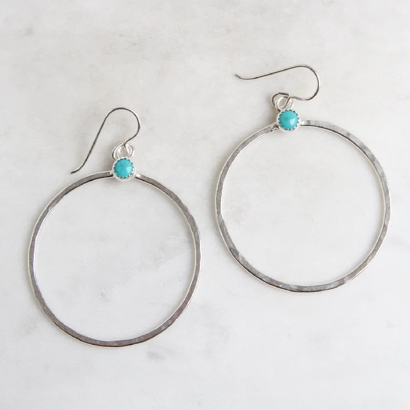 Large Sterling Silver Hoops with Turquoise Earring