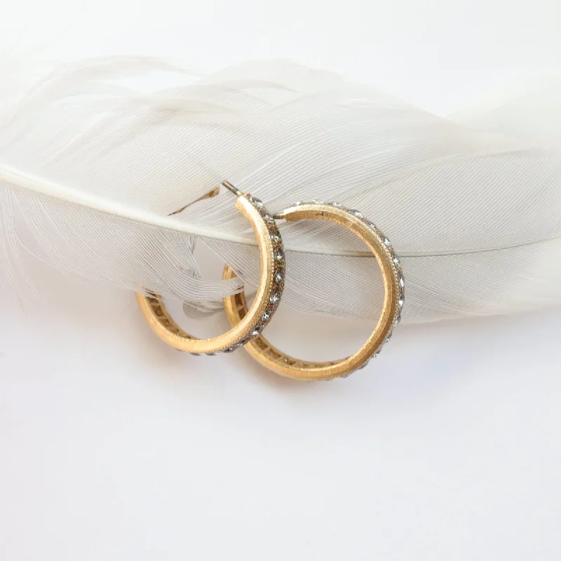 Gold Plate Clear Crystal Hoop Earrings