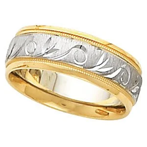 6.75mm 14k White and Yellow Gold Two Tone Design Band, Sizes 5 to 12.5