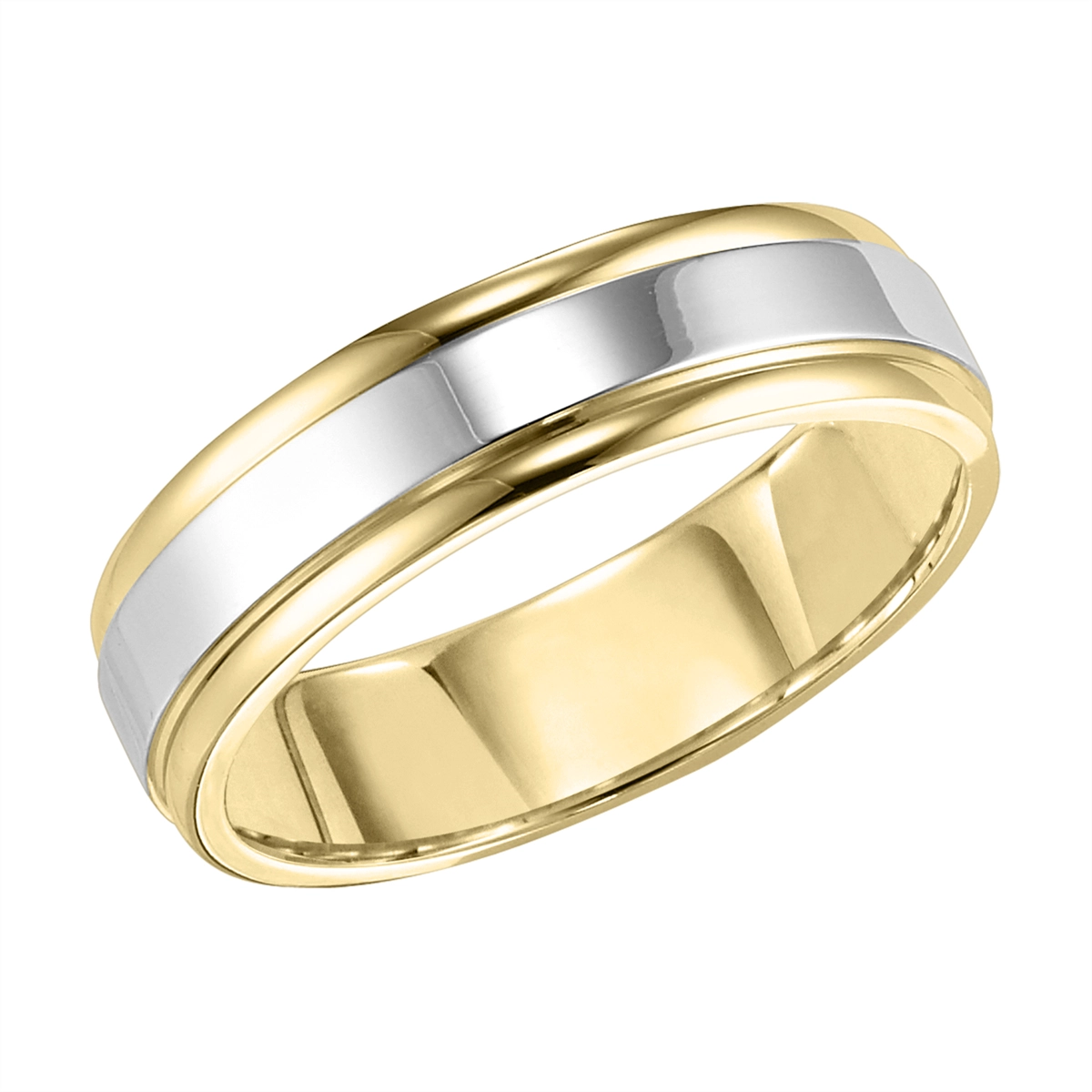 6mm 14K Gold Two Tone Wedding Band with Polished Finish & Round Edges