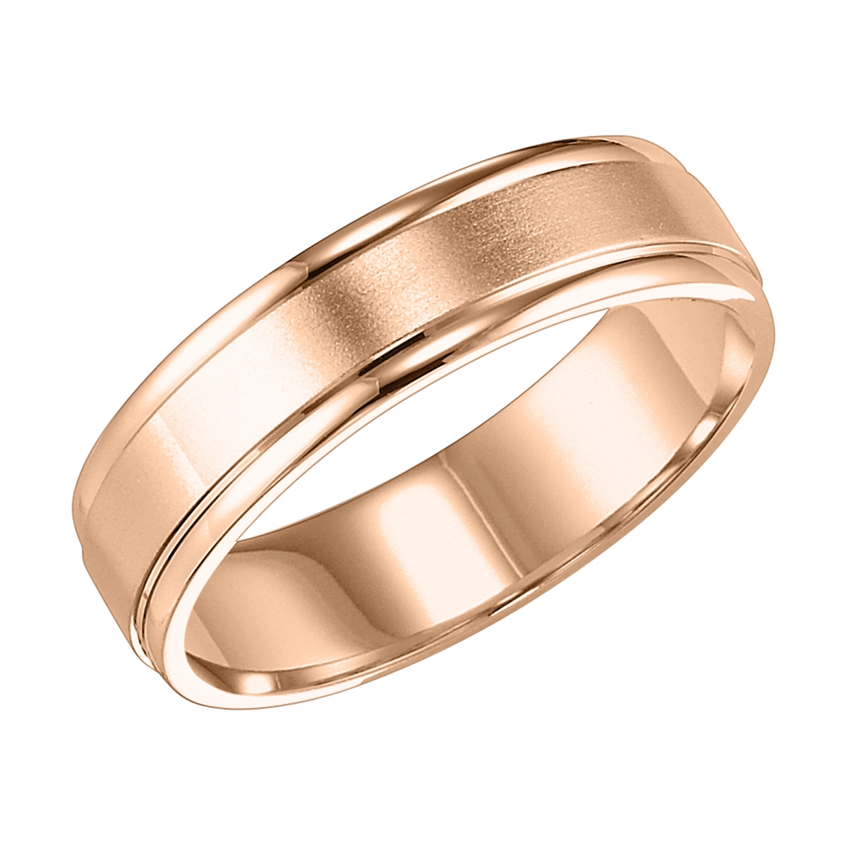 6mm 14K Rose Gold Wedding Band with Brushed Center and Polished Round Edges