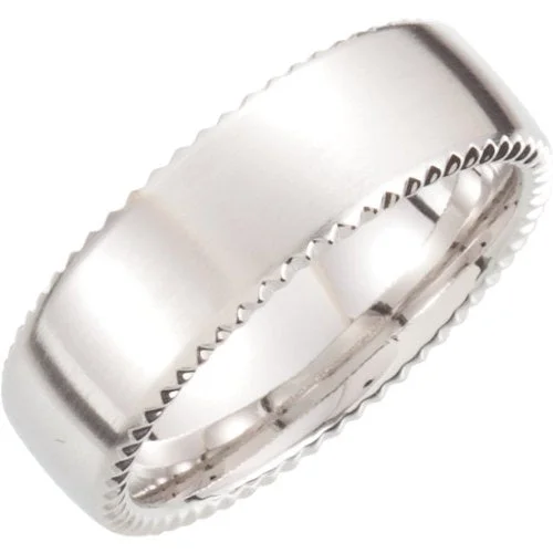 7.5mm 14k White Gold Fancy Carved Band Sizes 4 to 14