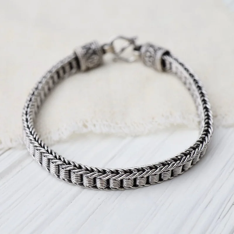 Sterling Silver Coil Woven Bali Chain Bracelet