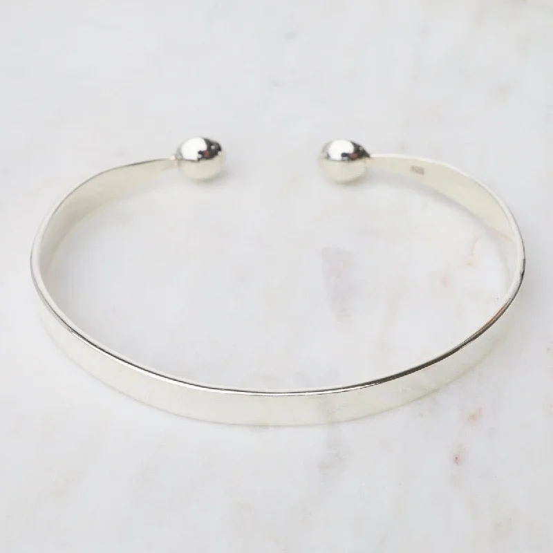 1/2" Simple Sterling Silver Cuff with Ball Ends