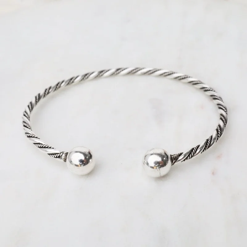 Thin Twisted Dots & Tube with Ball Ends Sterling Silver Cuff