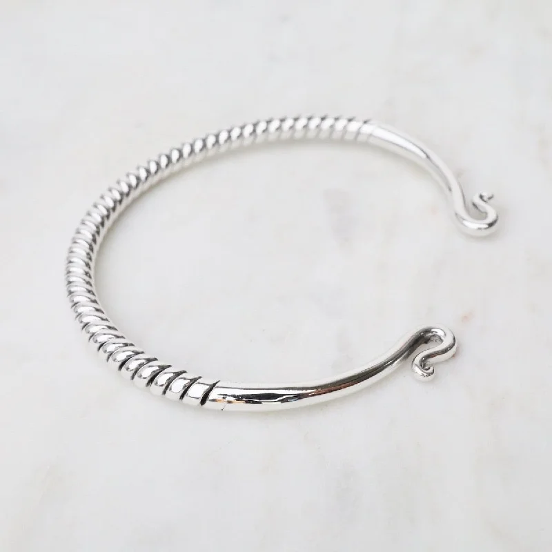 Heavy Twisted Sterling Silver Cuff with Curled Ends