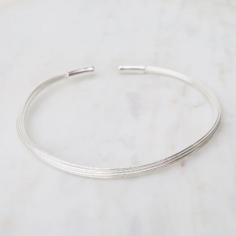 Elephant Hair Inspired Cuff - Shiny Sterling Silver - 10 Lines