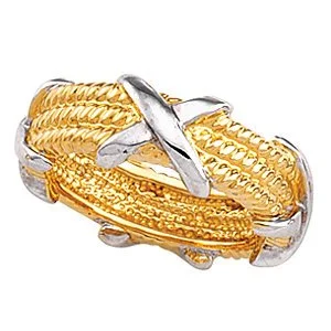 7mm 14k Yellow and White Gold Two-Tone Criss-Cross and Rope Design Band, Size 6.5