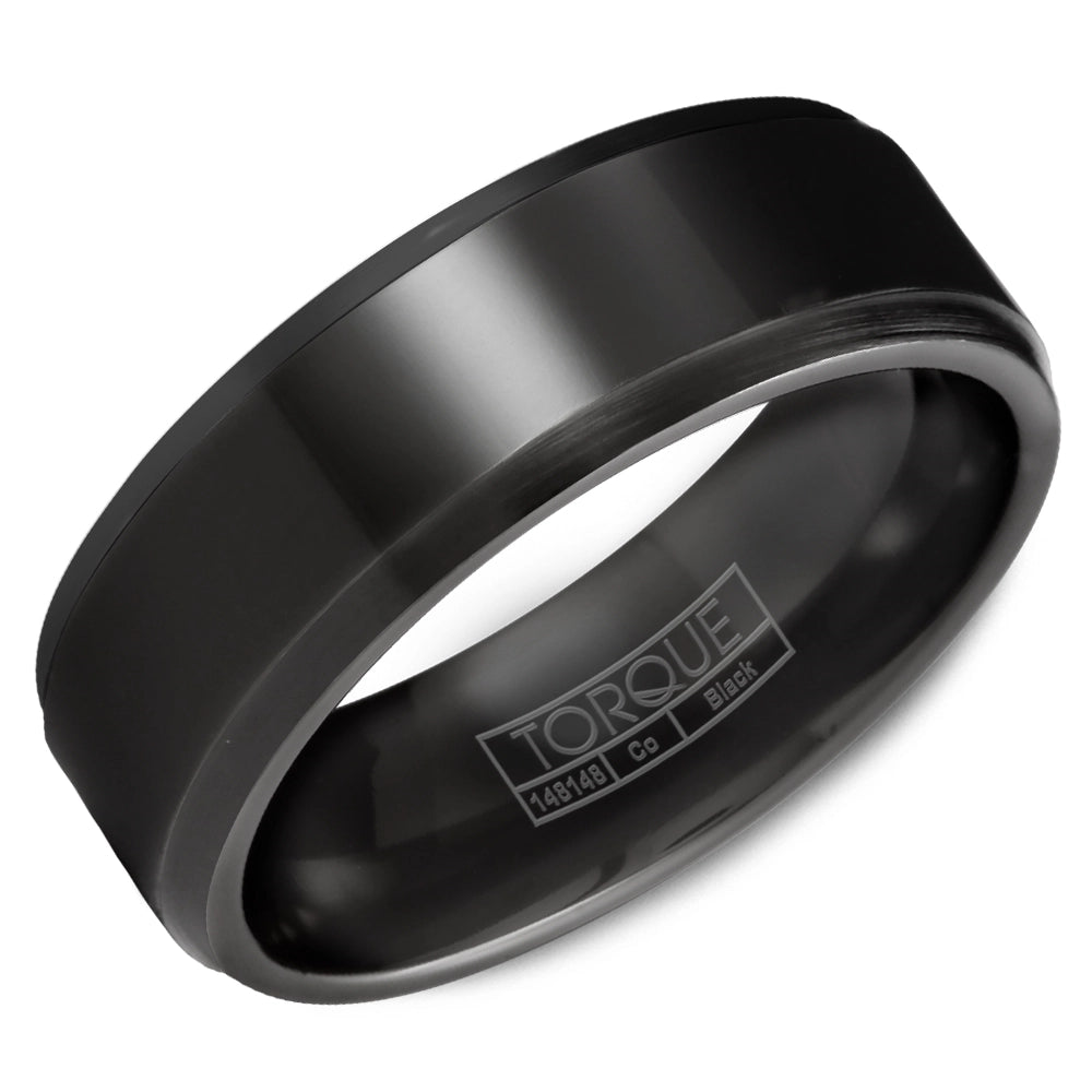 7mm Black Cobalt Polished Step Edge Wedding Band with Brushed Edges