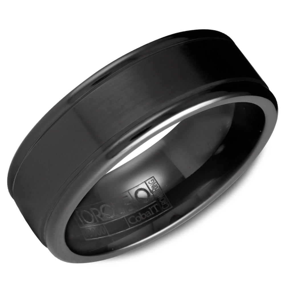 7mm Black Cobalt Wedding Band with Brushed Center & High Polish Edges