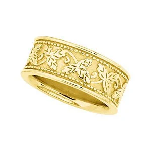 8.5mm 10k Yellow Gold Leaf Design Band, Size 6