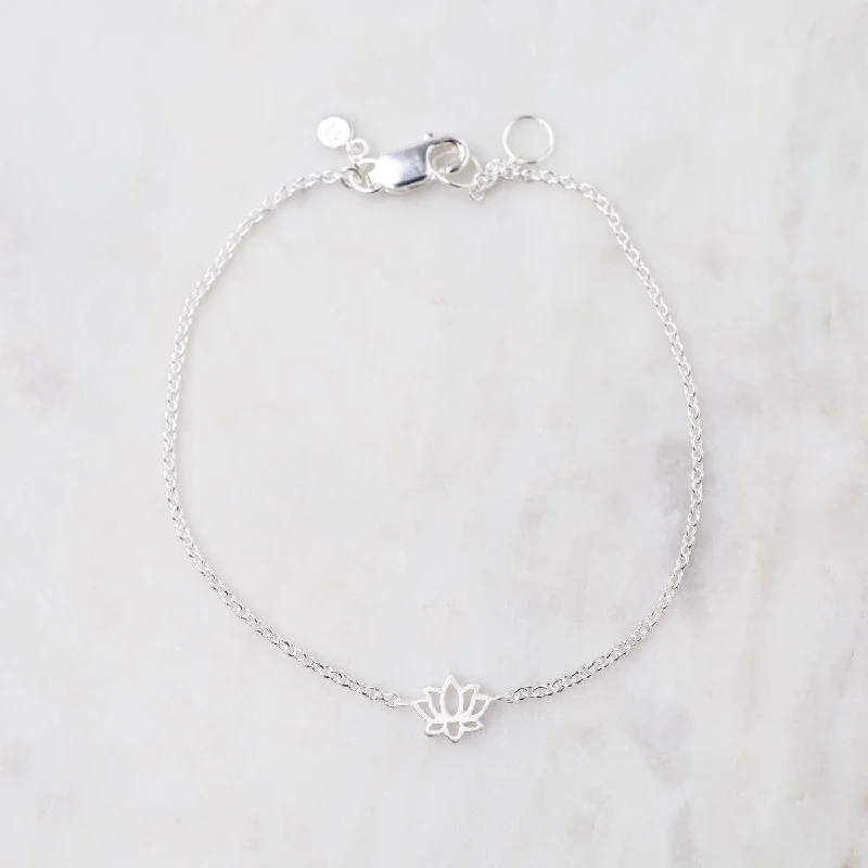 Tiny Lotus Bracelet in Brushed Sterling Silver