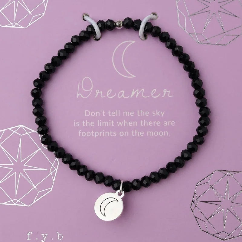 Dreamer - Stretchy Black Crystal Bracelet - Silver