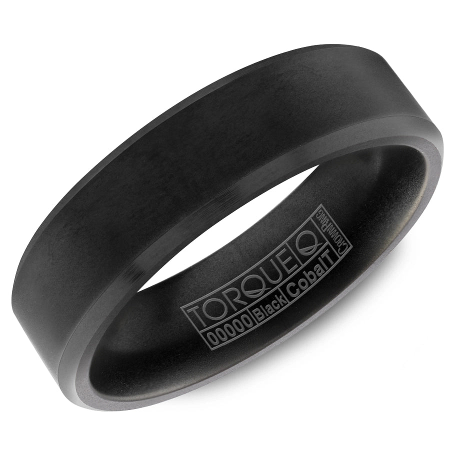 Black Cobalt 7mm Brushed Beveled Edge Wedding Band