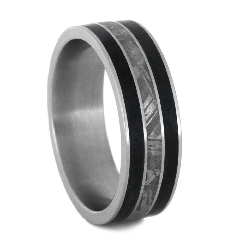 Black Jade, Gibeon Meteorite 8mm Comfort-Fit Brushed Titanium Wedding Band