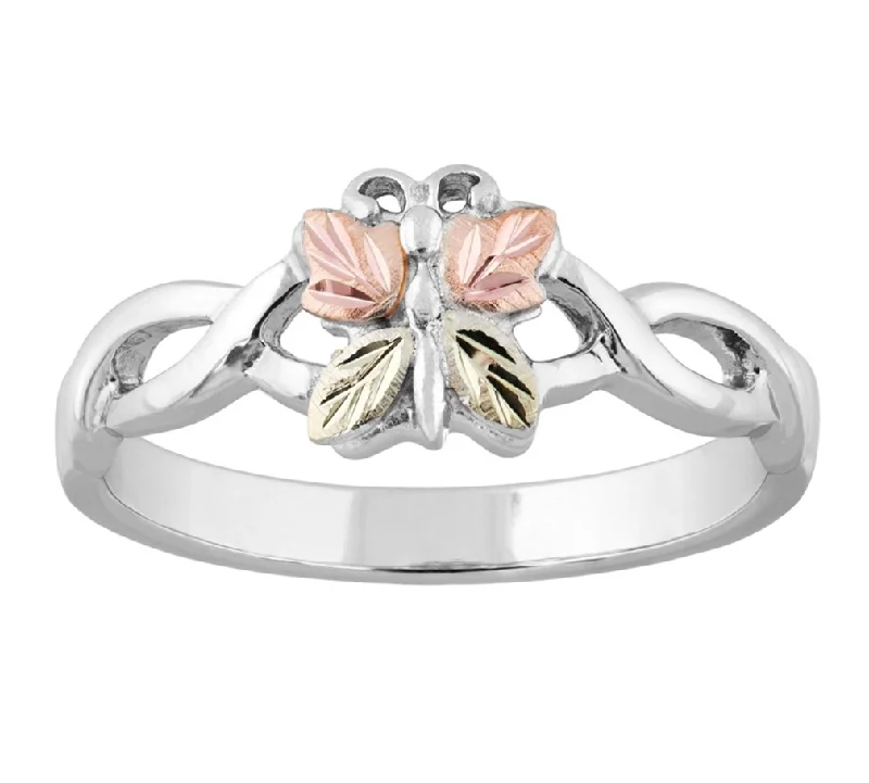 Ave 369 Butterfly Ring, Sterling Silver, 12k Green and Rose Gold Black Hills Gold Motif