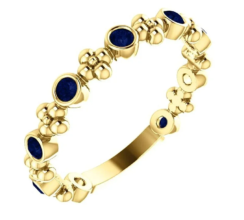 Chatham Created Blue Sapphire Beaded Ring, 14k Yellow Gold