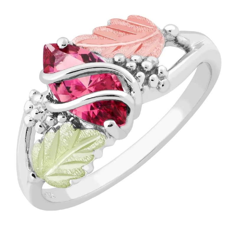 Ave 369 Marquise Synthetic Ruby July Birthstone Wrap Ring, Sterling Silver, 12k Green and Rose Black Hills Gold