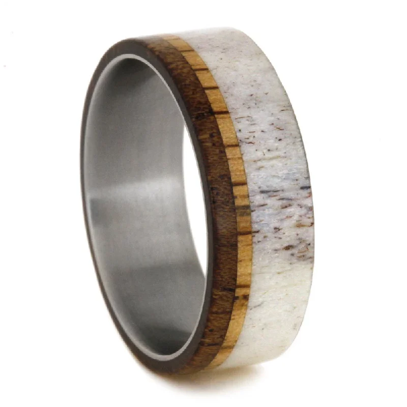 Deer Antler, Black Mesquite, Oak Wood 8mm Comfort-Fit Titanium Wedding Band