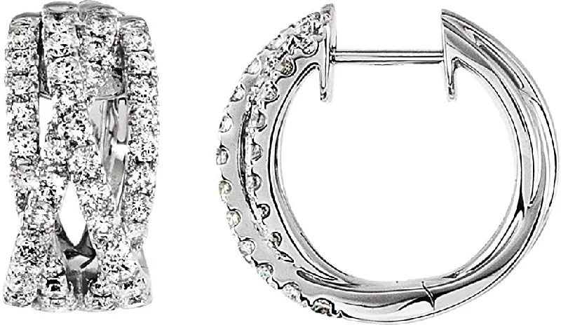 Diamond Criss Cross Hoop Earrings, 14k White Gold (1 3/8 Ctw, H-I Color, I1 Clarity)