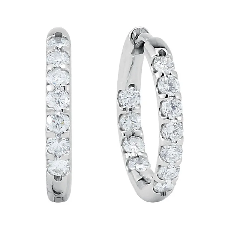 Diamond Inside-Outside Hoop Earrings, Rhodium-Plated 14k White Gold (1/4 Ctw, Color G-H, Clarity I1)