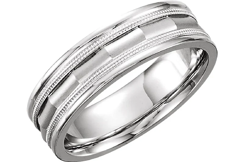 Double Milgrain Design 6mm Comfort Fit 14k White Gold Band